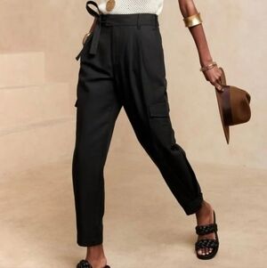 Linen Blend Cargo Pant, Black, Size 4